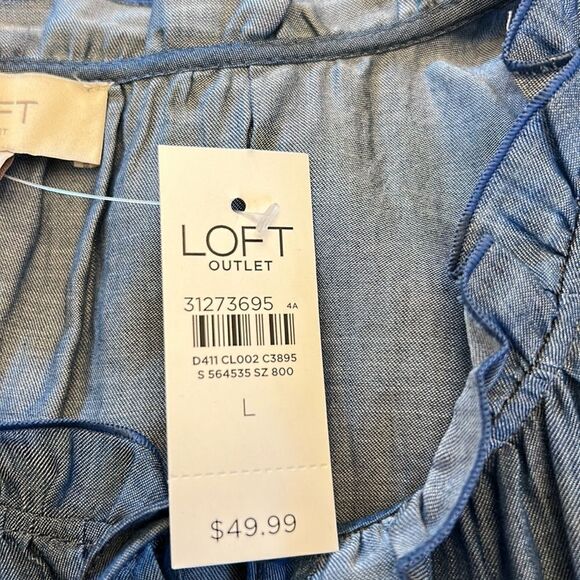 Loft chambray sleeveless ruffle blouse Size L New - Picture 8 of 9